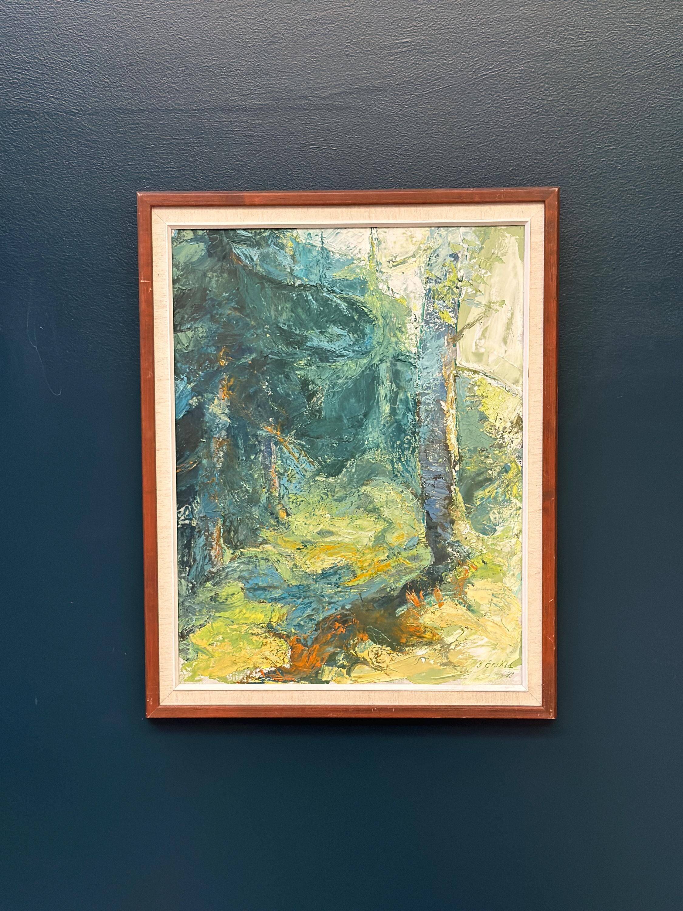 Original Mid Century Swedish Oil on Canva"Forest Brows" by Inga Öfjäll