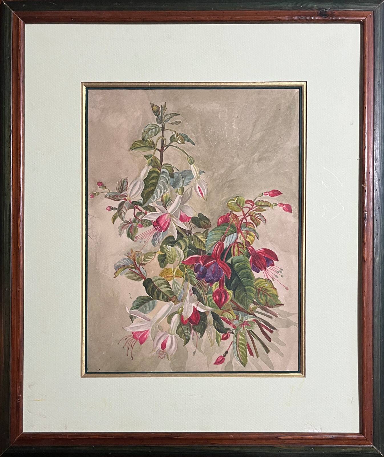 Tableau "Fuchsia Flower Throw" gouache, early 20th century