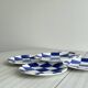 Set of 5 blue and white checkered porcelain dessert plates