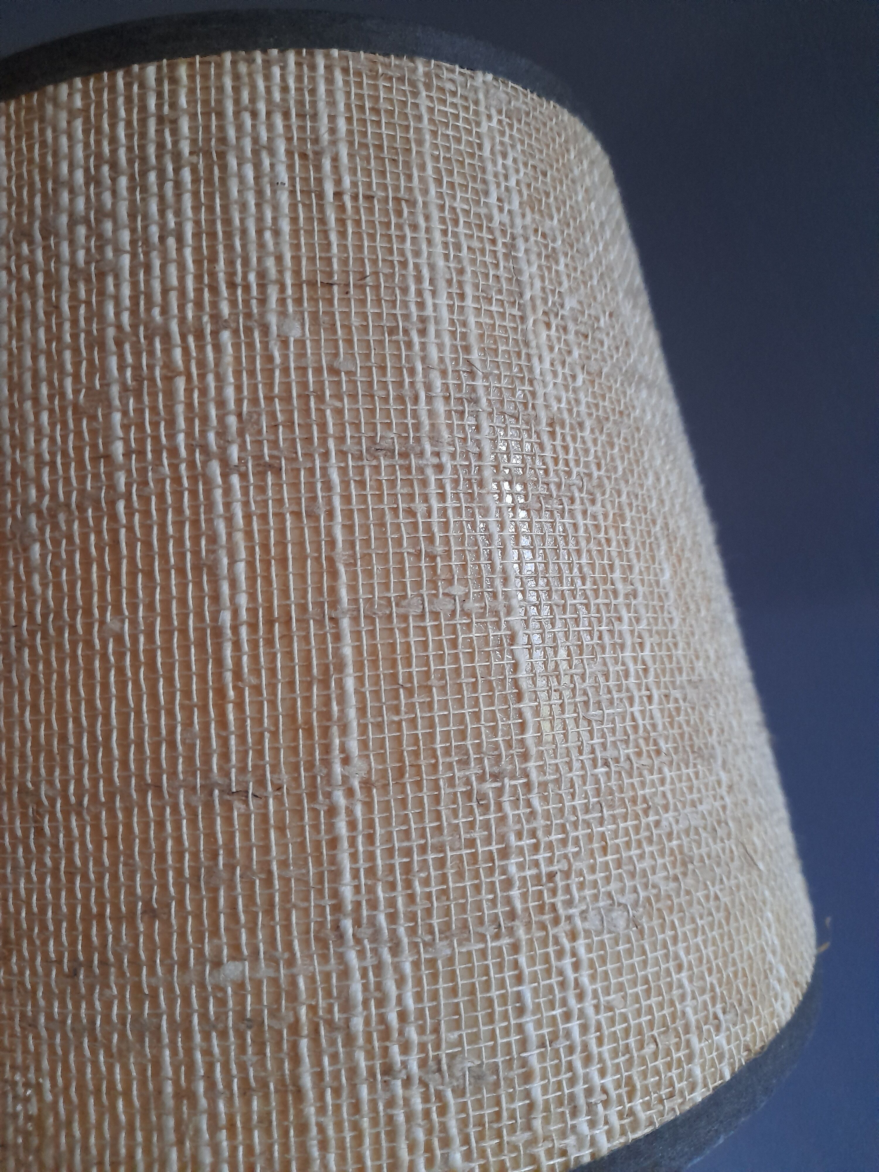 Table lamp foot turned wood, lampshade jute - vintage 1970