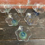 Set of 6 Ice Cream Bowls Design LA ROCHERE Coloured Glass France #D848