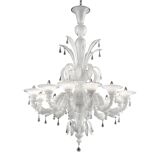 Traditional White Venetian Murano Glass “Ca’ Rezzonico” Chandelier with Tra