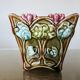 Vase, art nouveau cache pot, in barbotine, Onnaing majolica with floral motif.