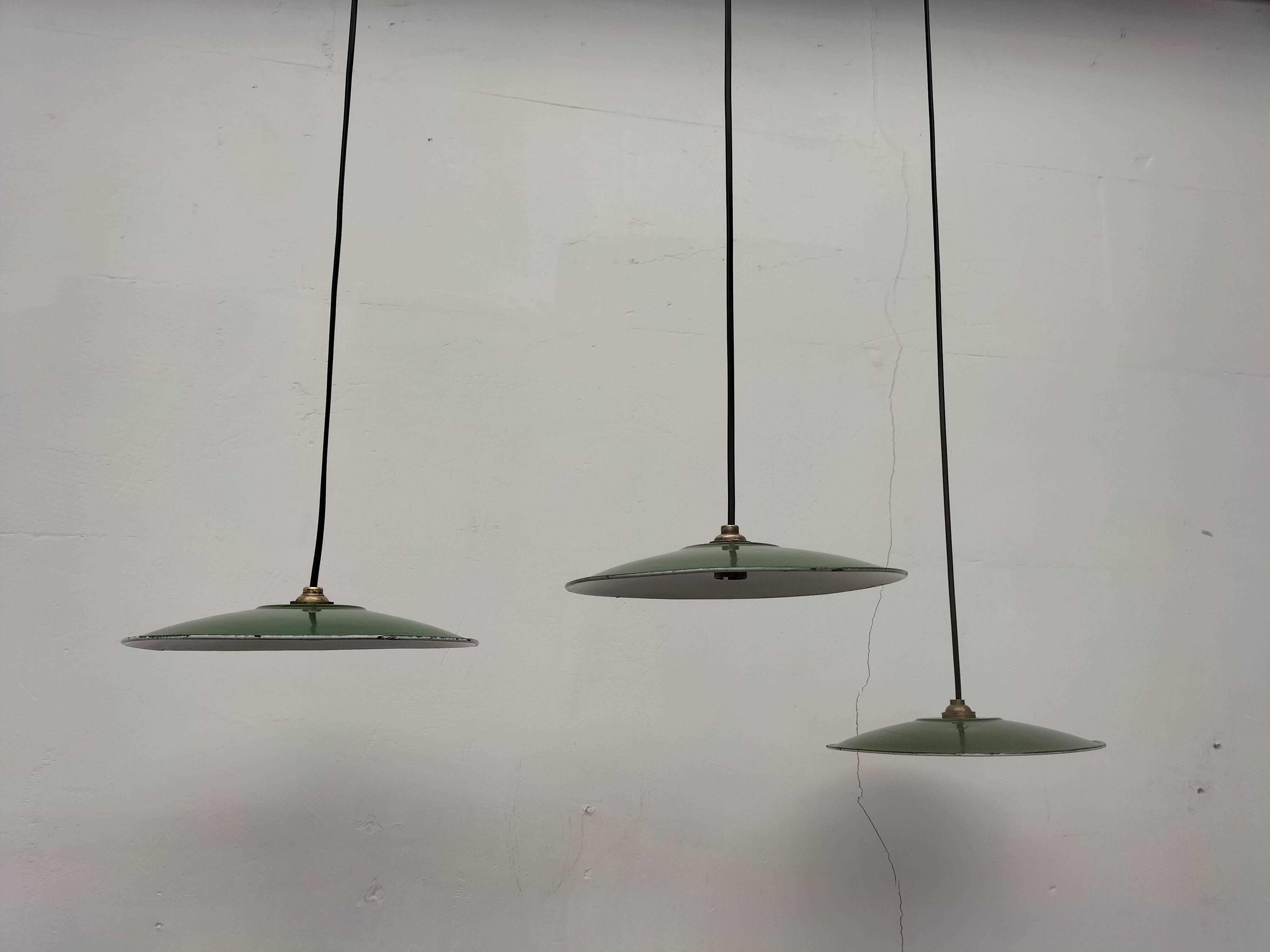 Enameled sheet metal pendant lights