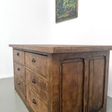 Solid oak trade counter, six drawers, France, circa 1920.