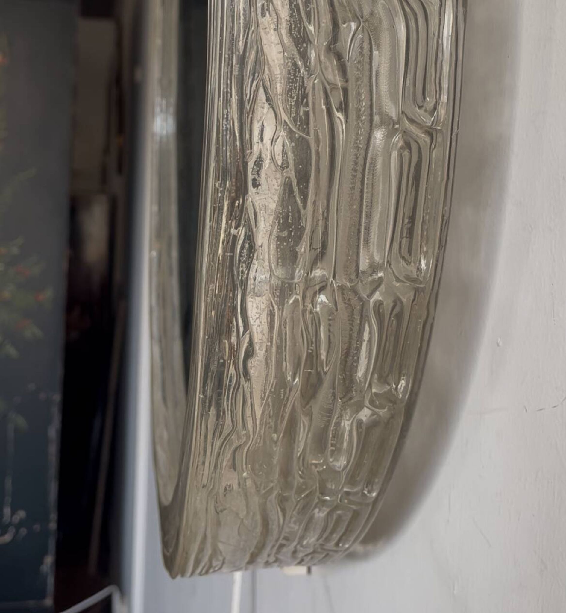Illuminated mirror ‘iced -glass’ Hillebrand style Mid Century