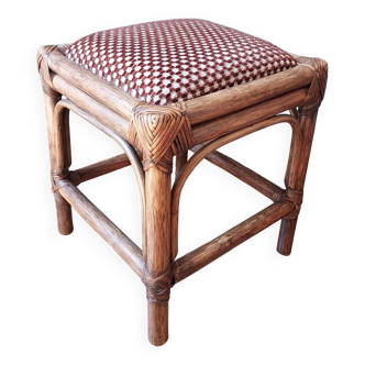 Rattan and velvet stool