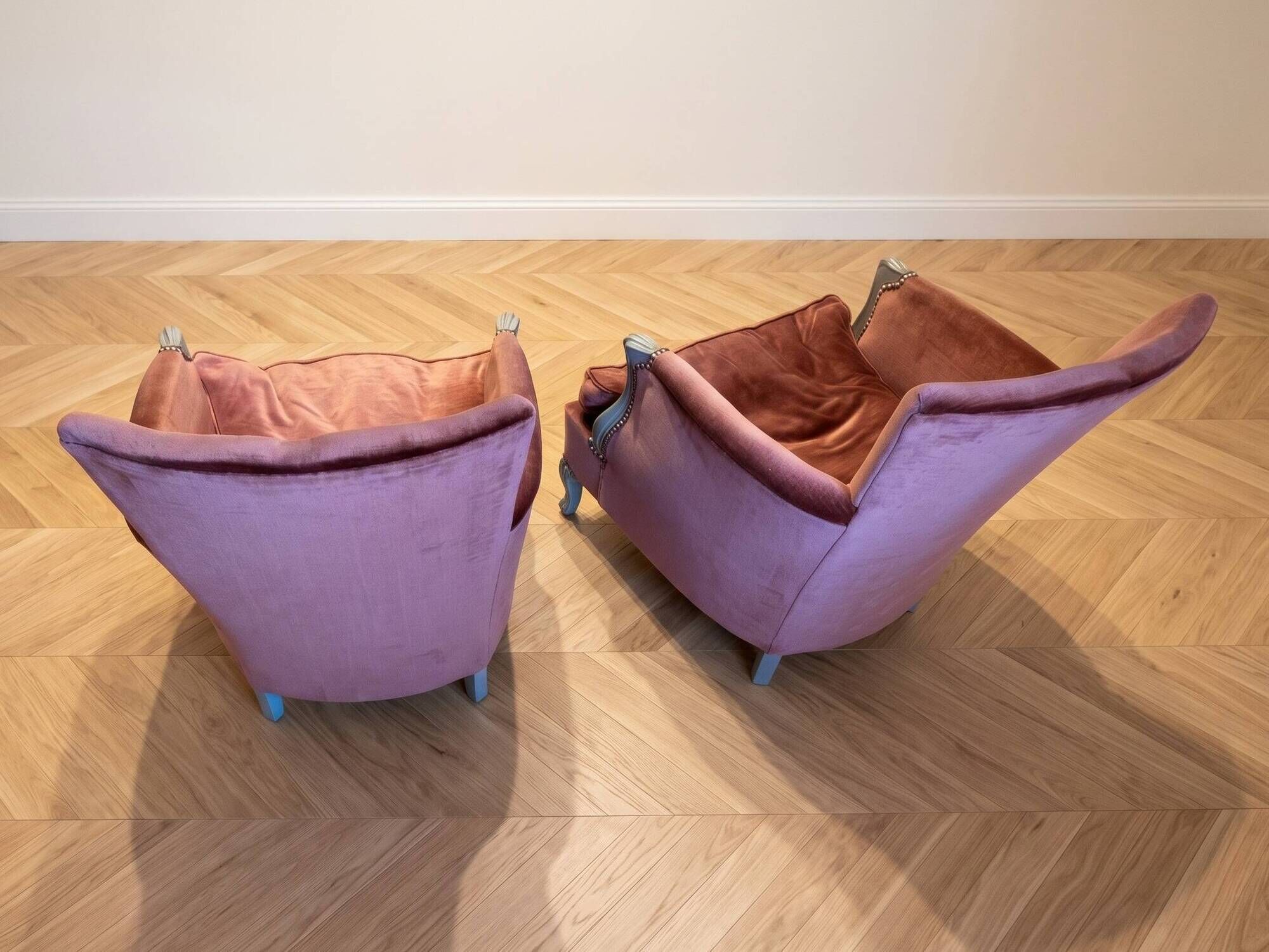 Pair of vintage terracotta velvet armchairs