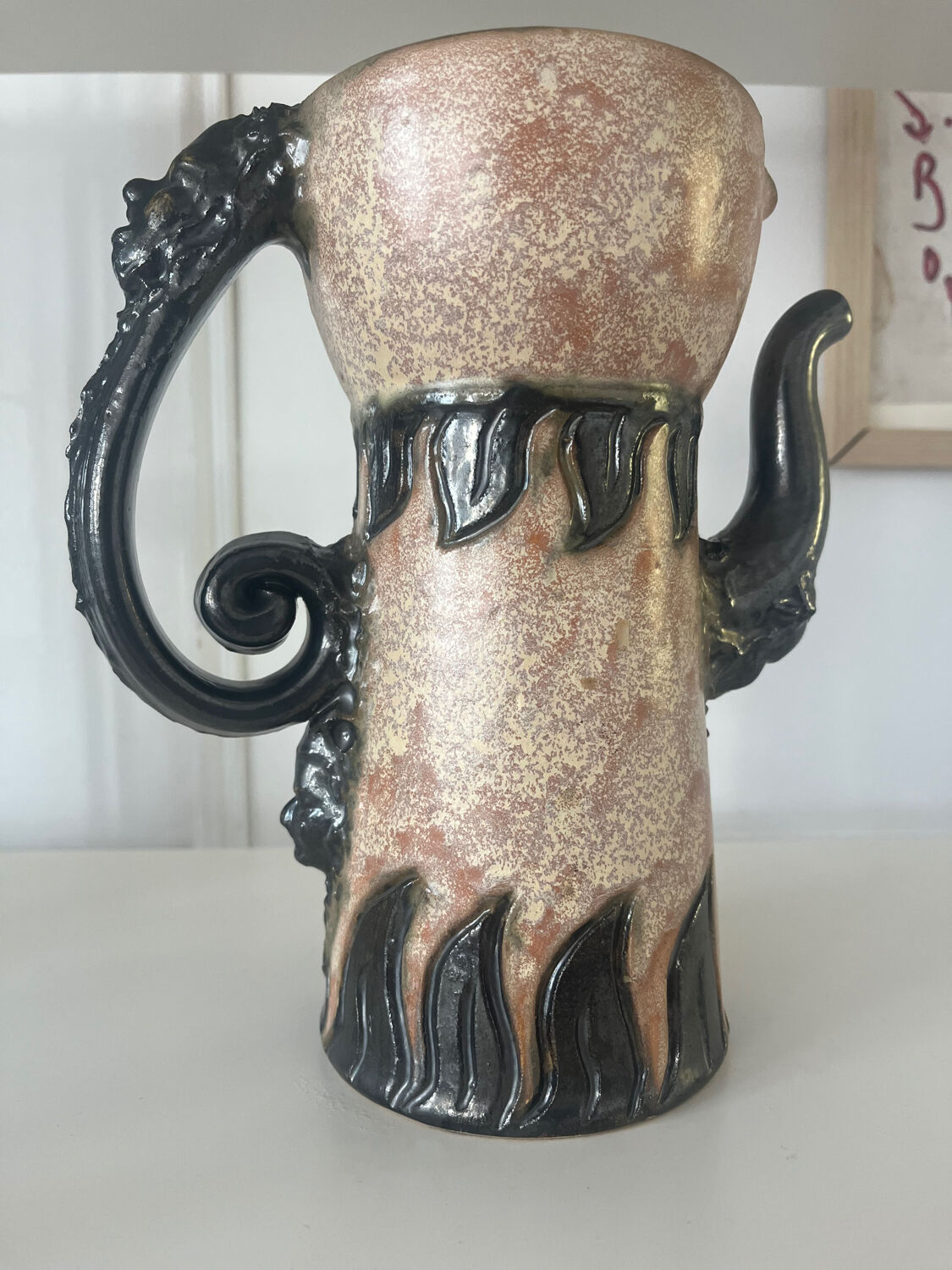 Belgian ceramic pitcher signed Sylvain Sttublet