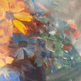 Peinture sur toile bouquet de fleurs dans un vase.