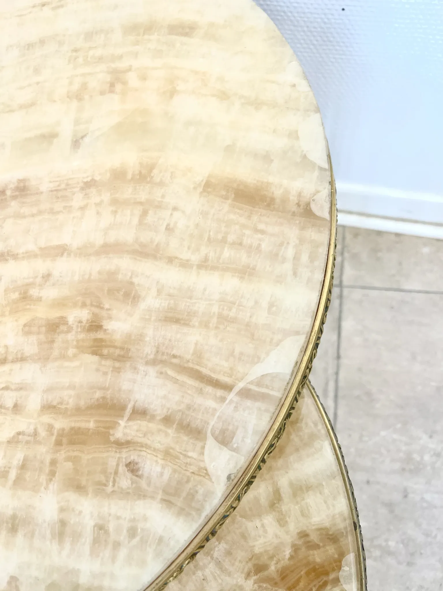 Set of 3 nesting tables in marble and gold metal – 1970s