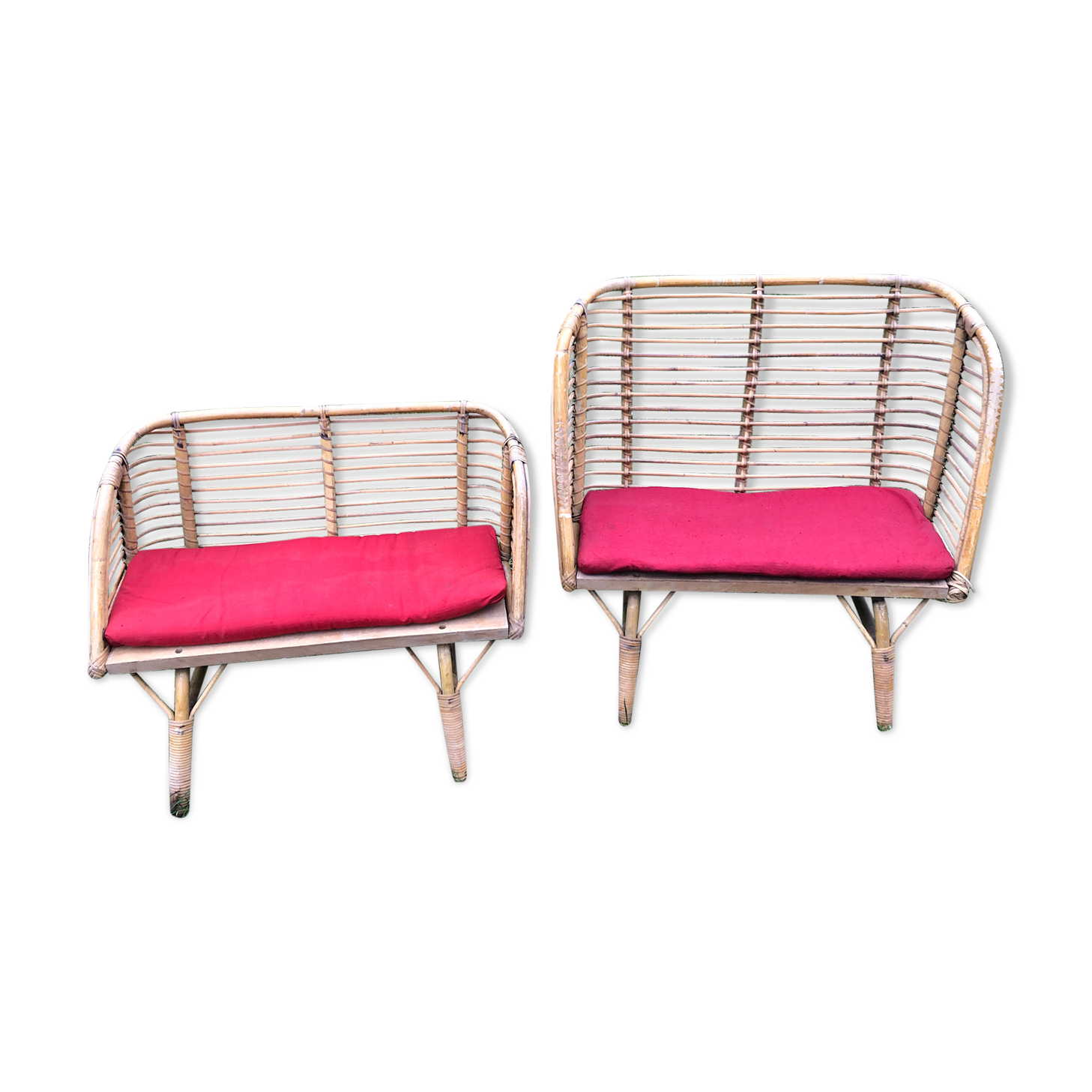 Bamboo rattan benches for kids vintage 60s