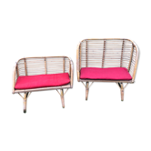 Bancs en rotin bambou pour enfants vintage années 60