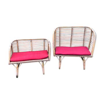 Bamboo rattan benches for kids vintage 60s