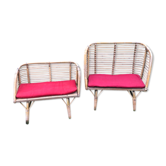 Bamboo rattan benches for kids vintage 60s
