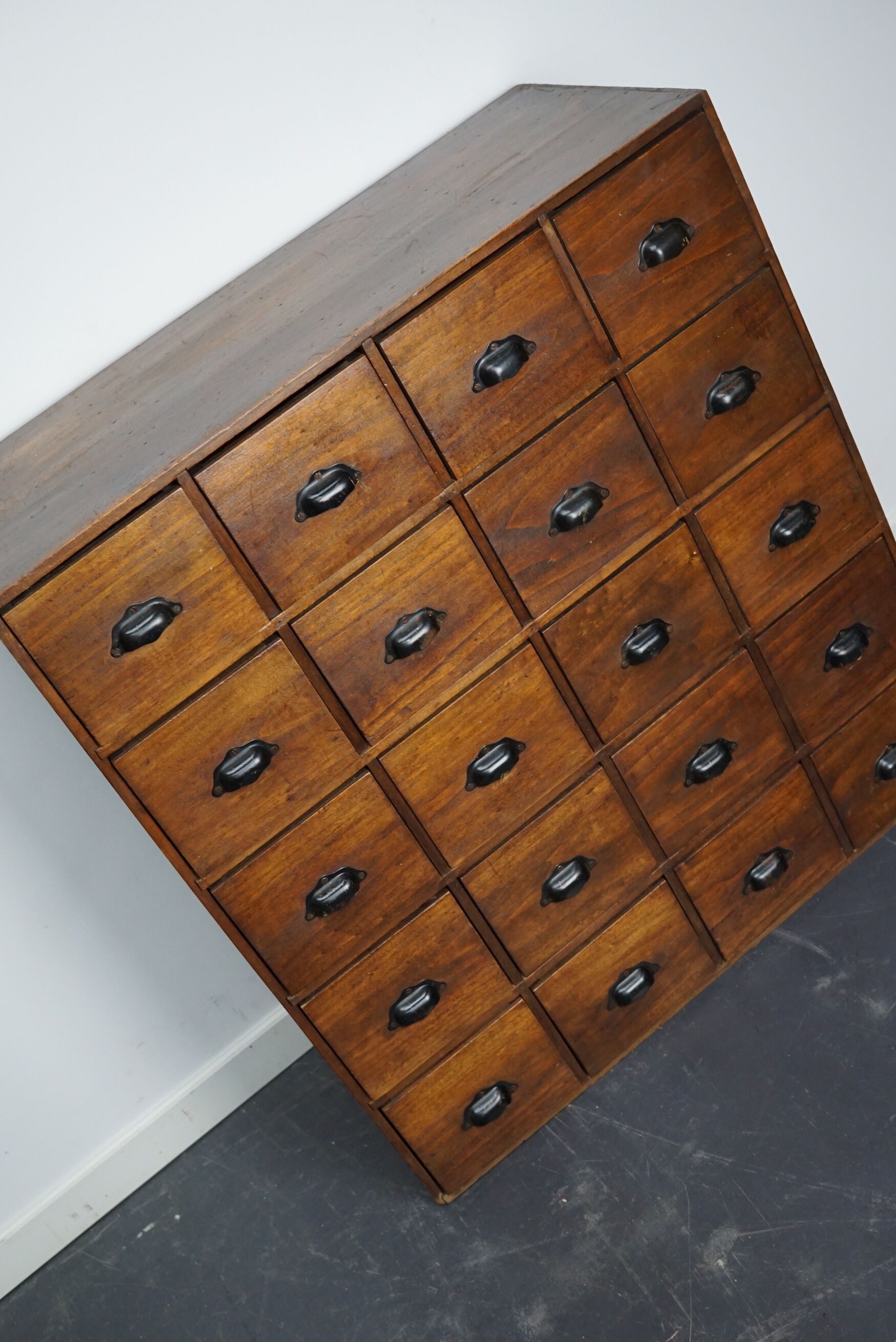 French fruitwood apothecary cabinet, ca 1950s