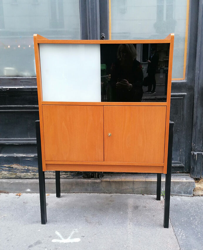 Bookcase, coloured windows, metal base, 1960