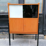 Bookcase, coloured windows, metal base, 1960