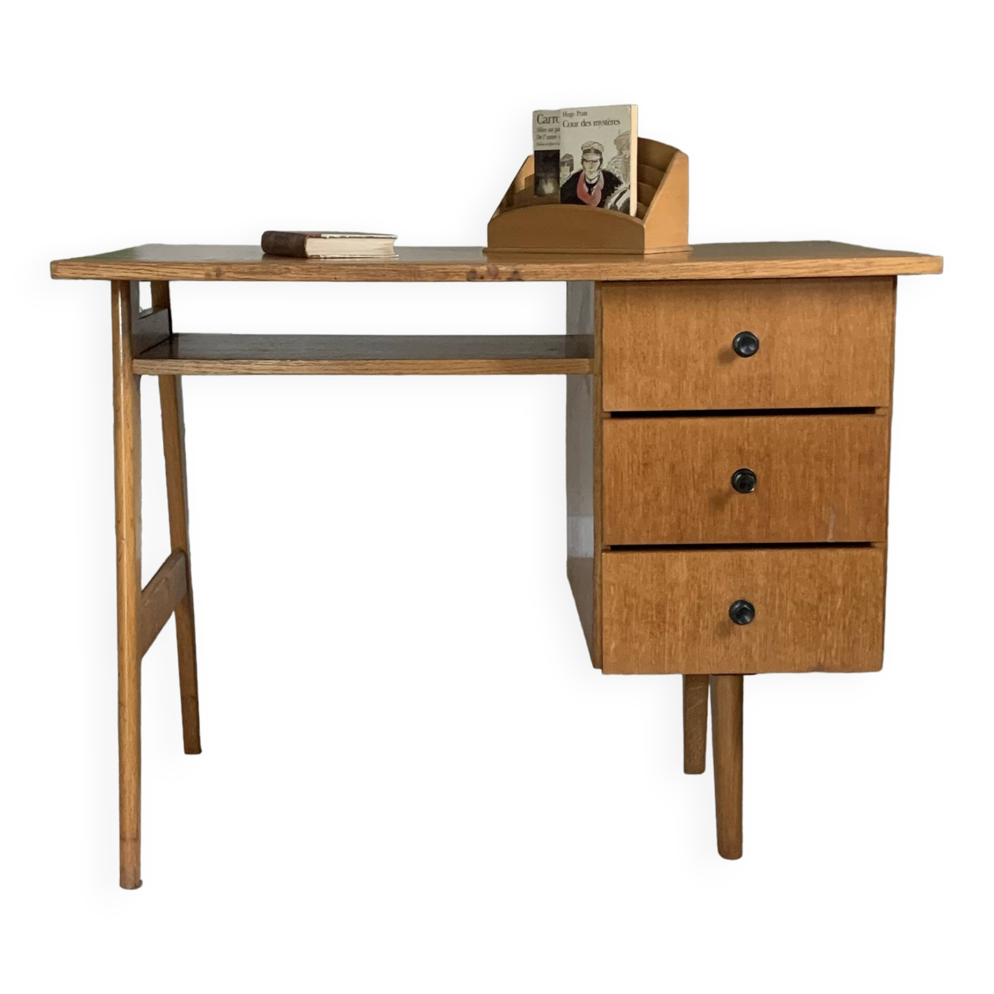 Vintage oak compass foot desk