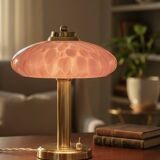 Art Deco mushroom table lamp, pink Clichy glass
