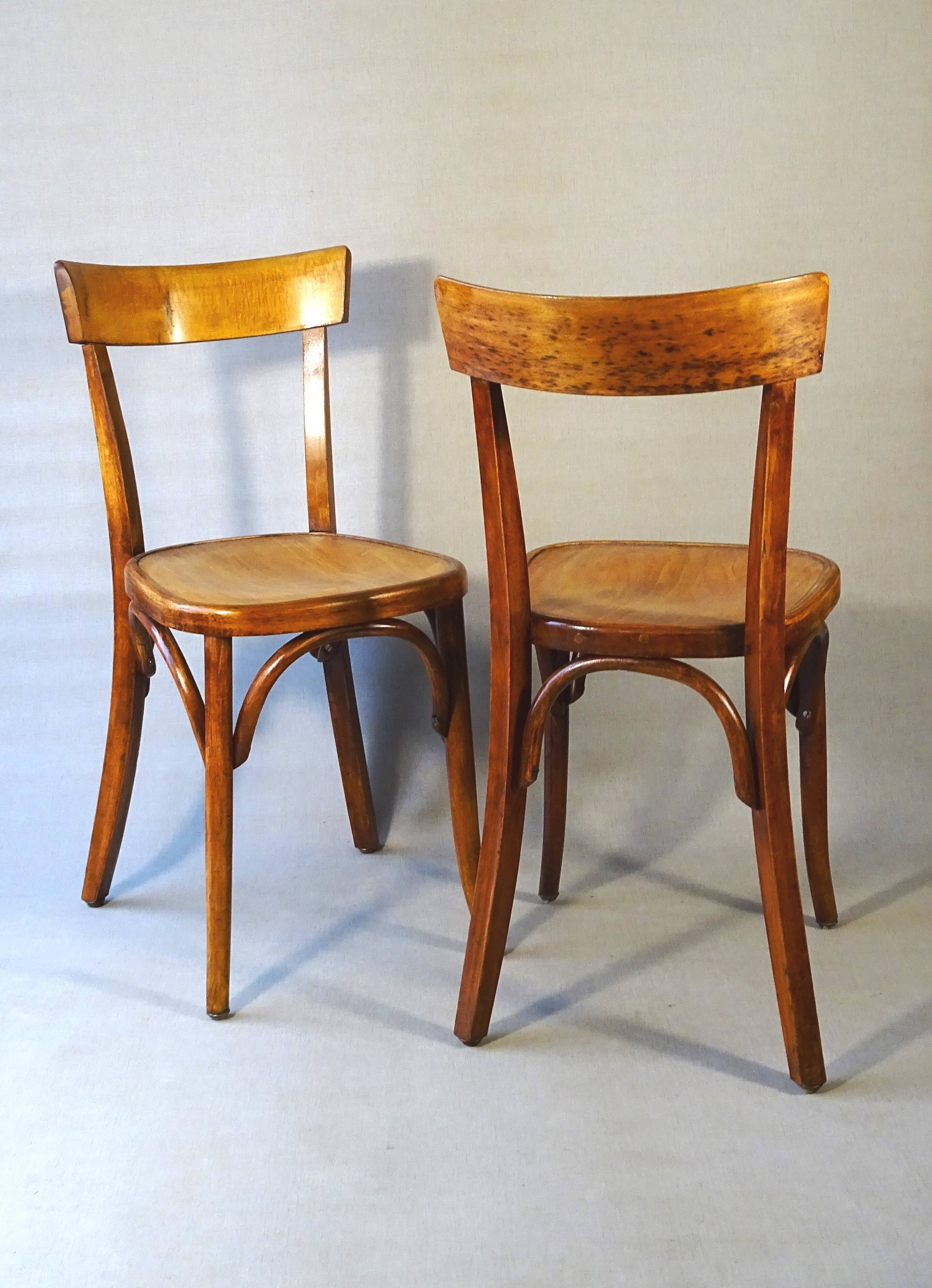 2 FISCHEL chairs, Art Deco 1938 bistro, wooden seat