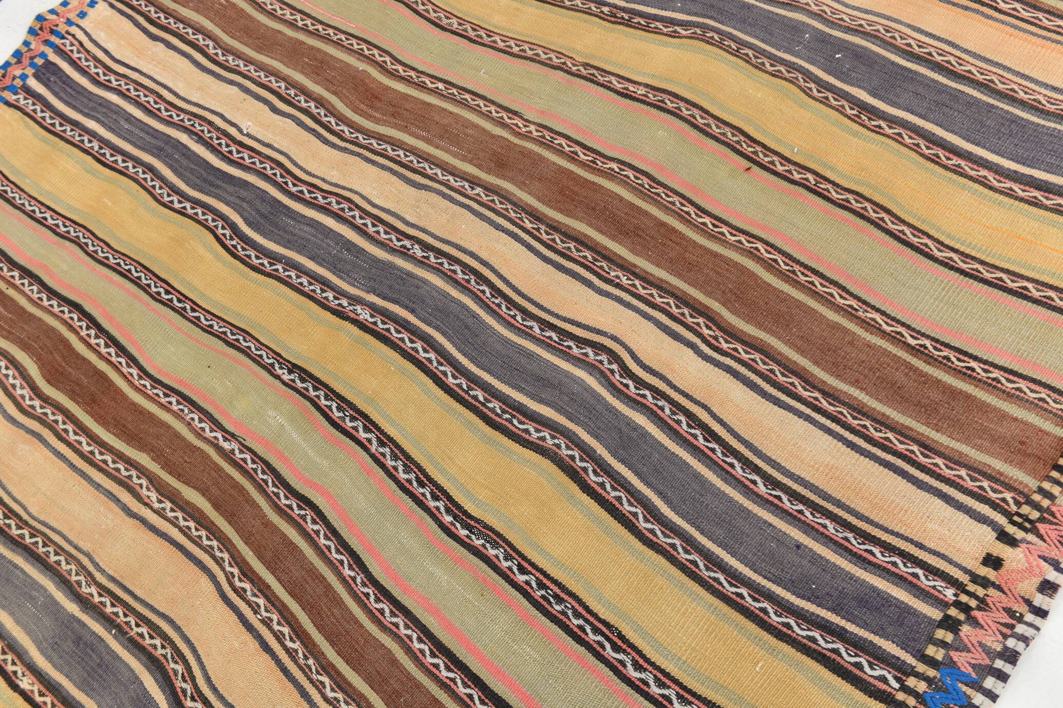 5x9 Kilim Colorful Striped Wool Kilim Rug, 152x271Cm