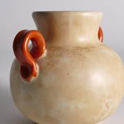 Art Deco Ceramic Beige Vase with Red Handles by Anna-Lisa Thomson, Upsala Ekeby