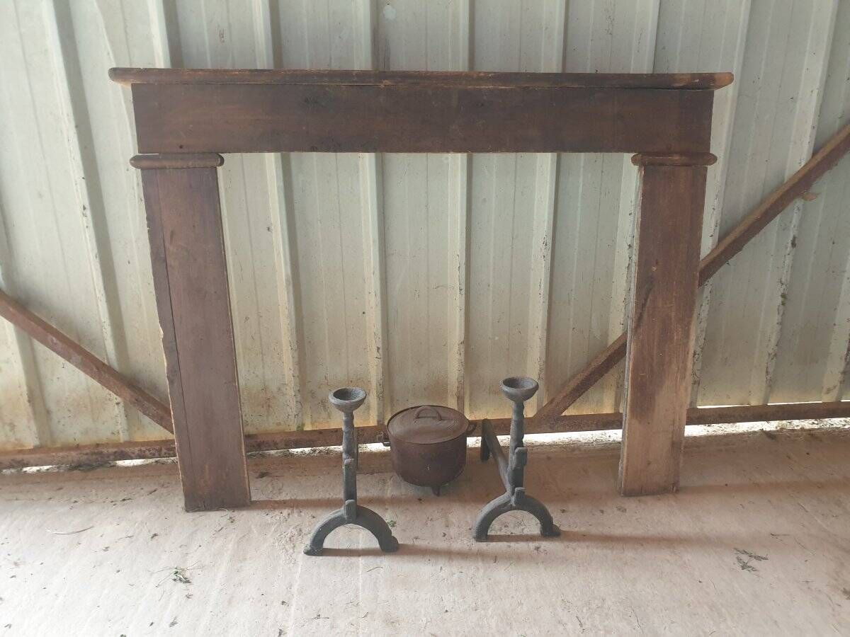 Country-style fireplace surround - stained poplar - late 19th century