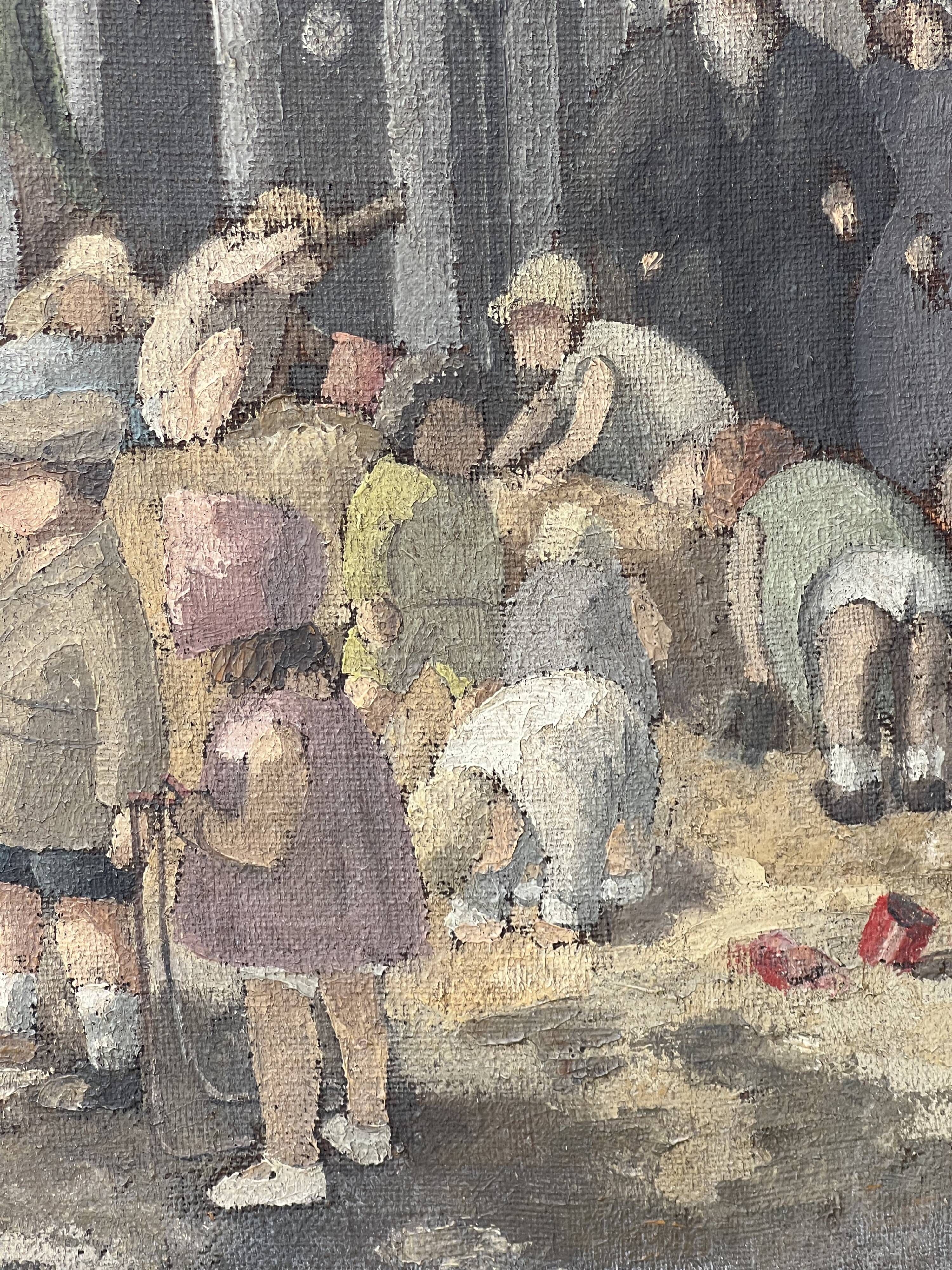 Children in the Monceau Garden. HST circa 1940. Signed Gilles. 81.5 x 65cm