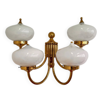 Big XXL brass and glass wall lamp in Art Deco, Art Nouveau style, around 1980s