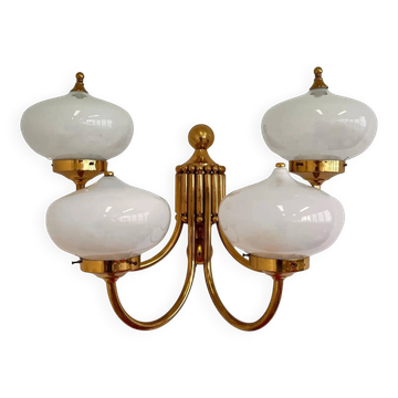 Big XXL brass and glass wall lamp in Art Deco, Art Nouveau style, around 1980s