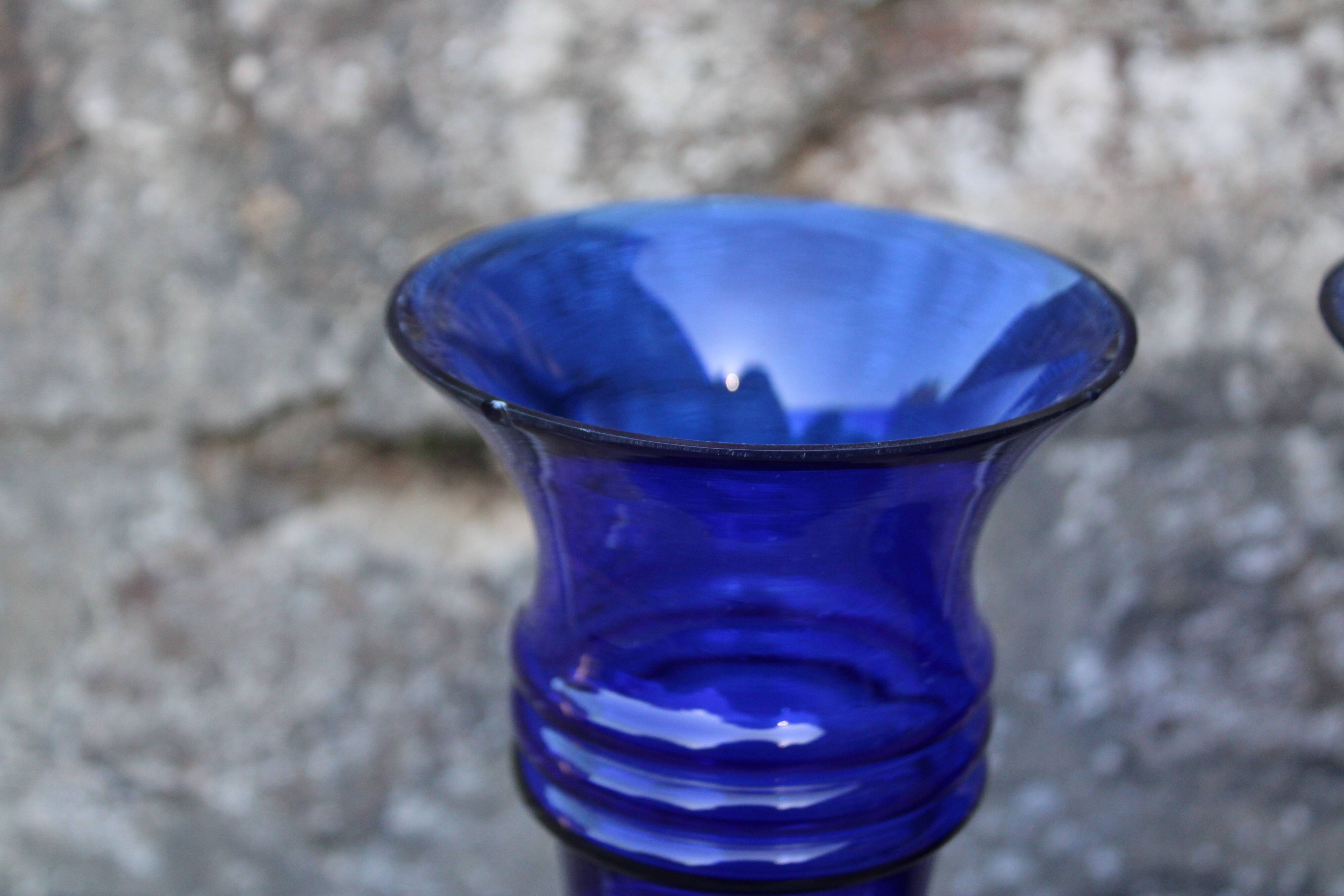 Pair of Holmegaard cobalt blue vases – Scandinavian design – Michael Bang