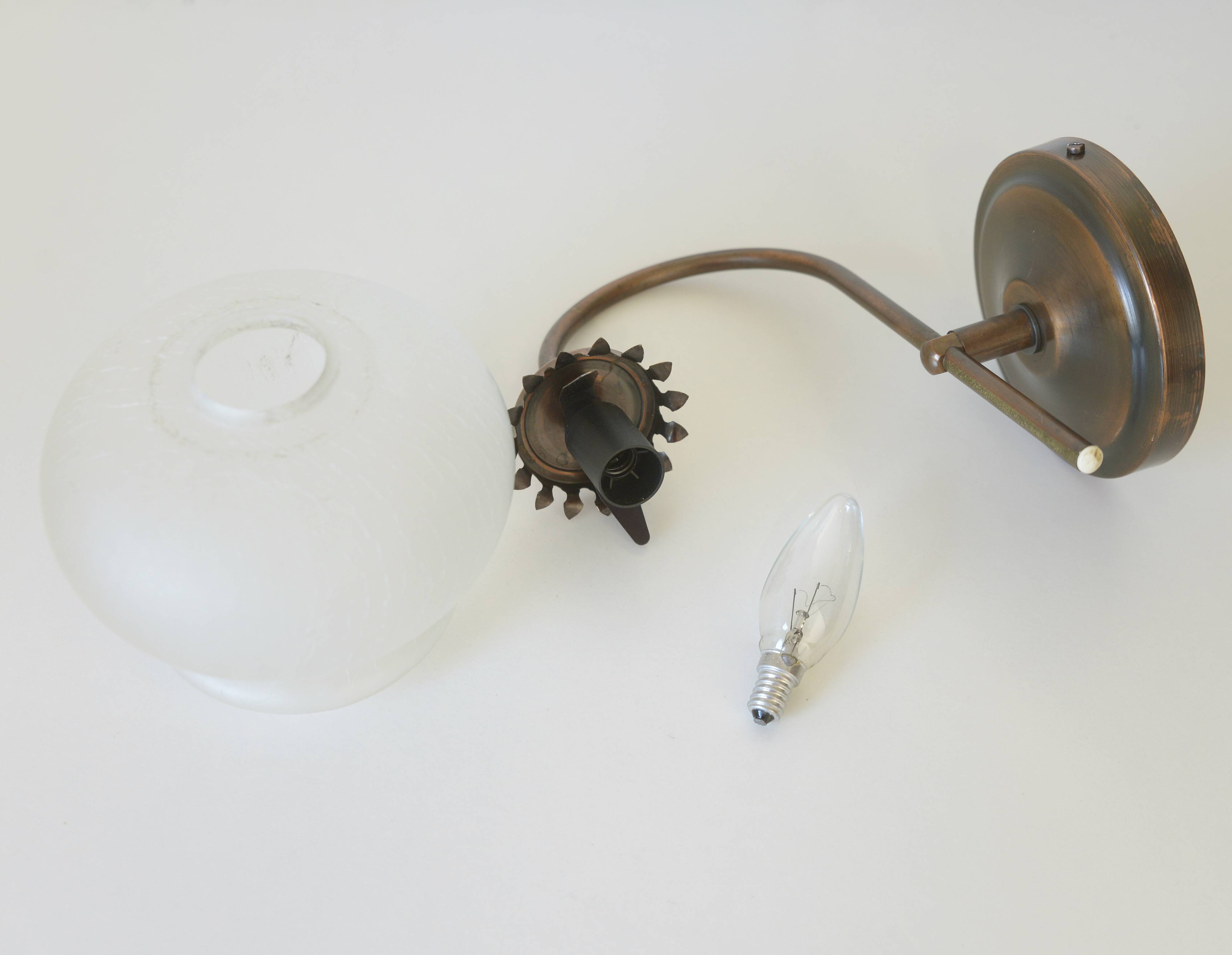 Vintage wall lamps / set of 3 / copper and ice glass rustic sconces