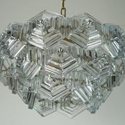 3-tier mid century pendant light with 27 hexagonal glass panels 1960s 70s