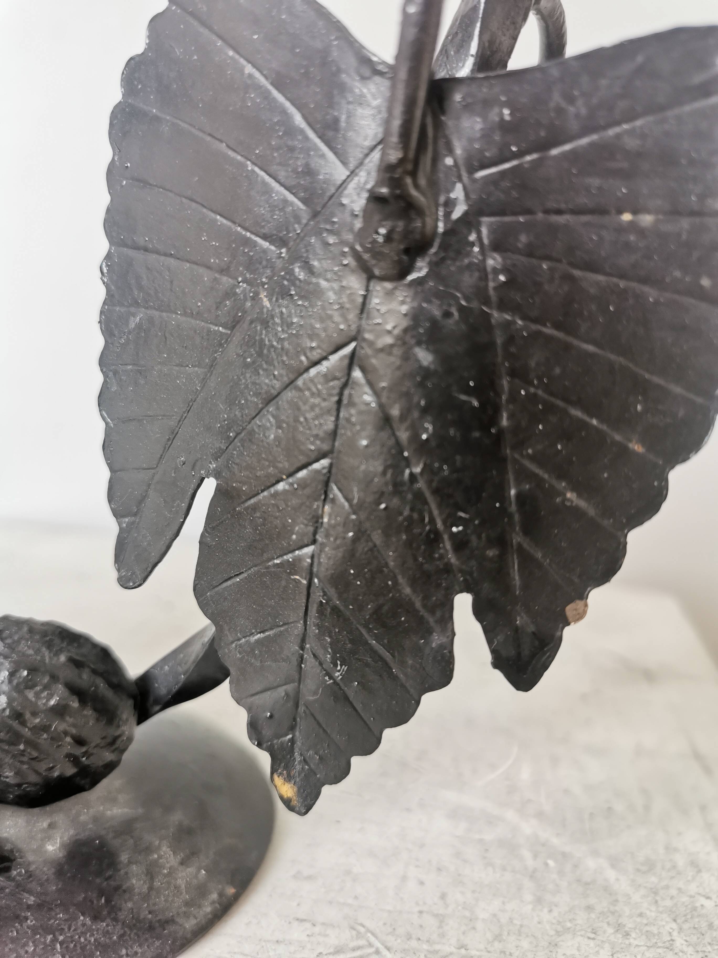 Vintage Forged Iron Grape Leaves Candlestick - Yugoslavia Mid-Century Decor