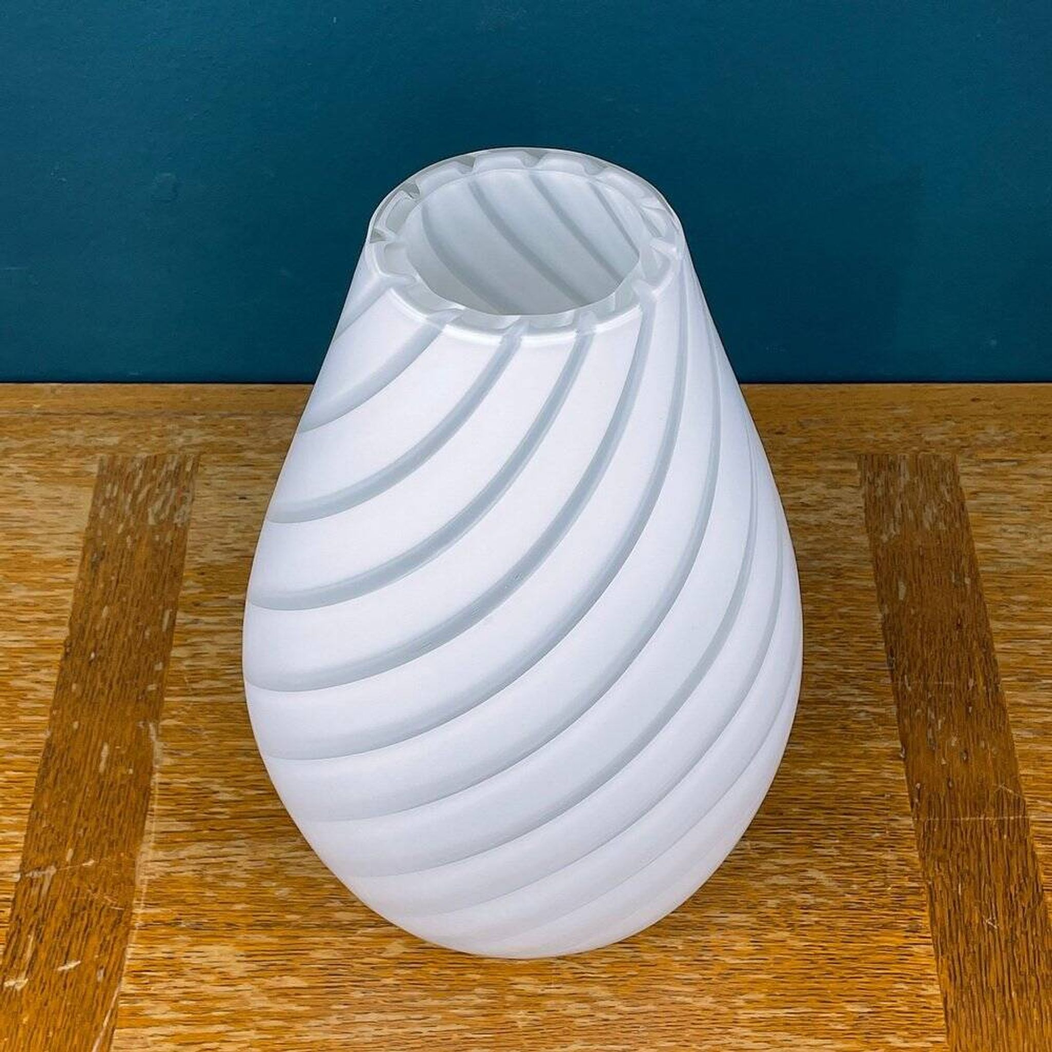 Murano glass vase, white whirl, Italy, 1980s