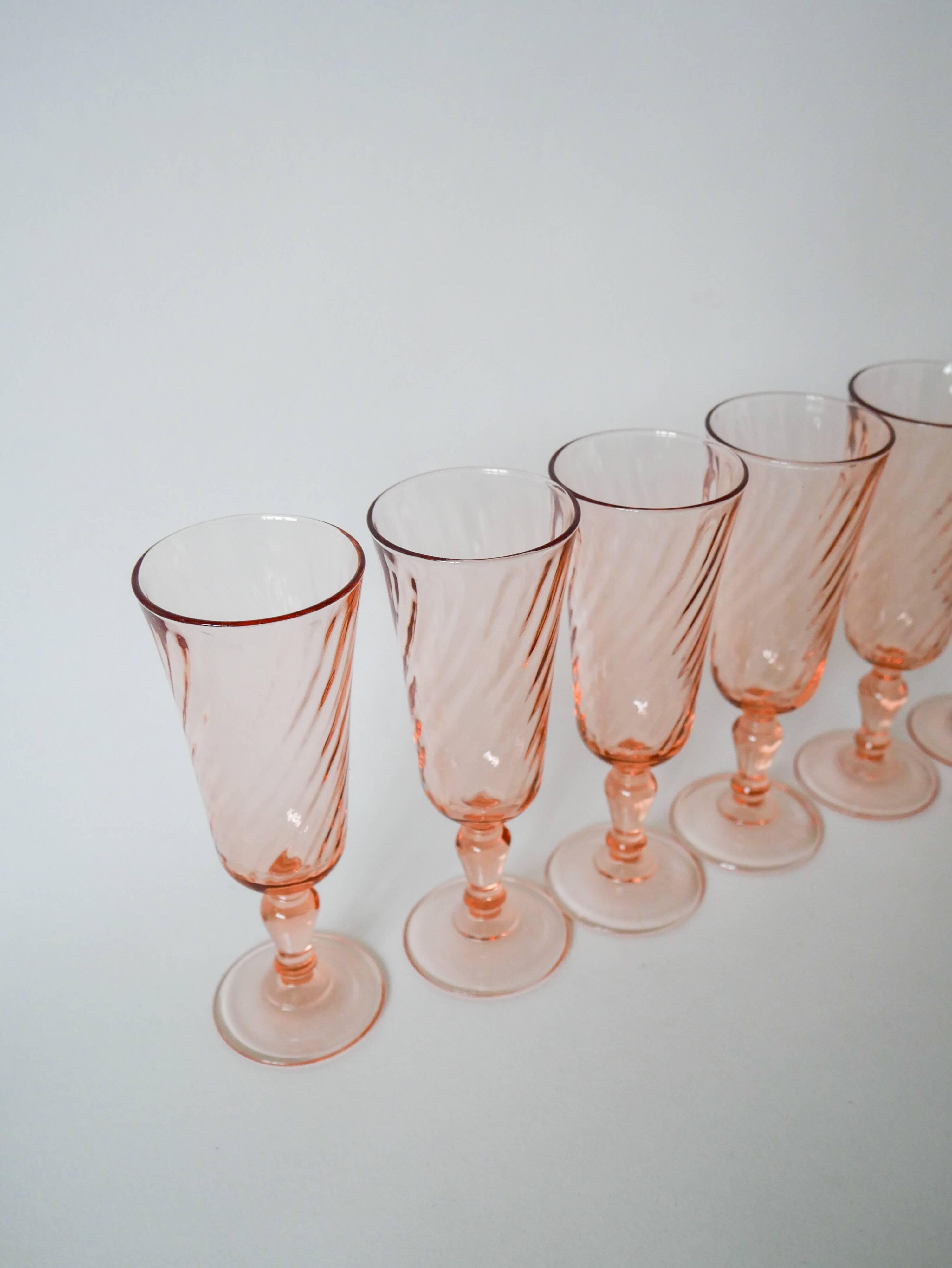Lot of 6 rosaline champagne flutes 1970