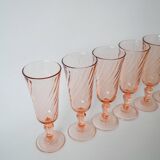 Lot of 6 rosaline champagne flutes 1970
