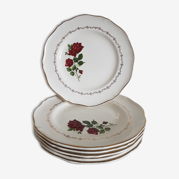 Set de 6 assiettes plates motif rose