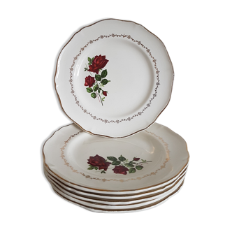 Set de 6 assiettes plates motif rose