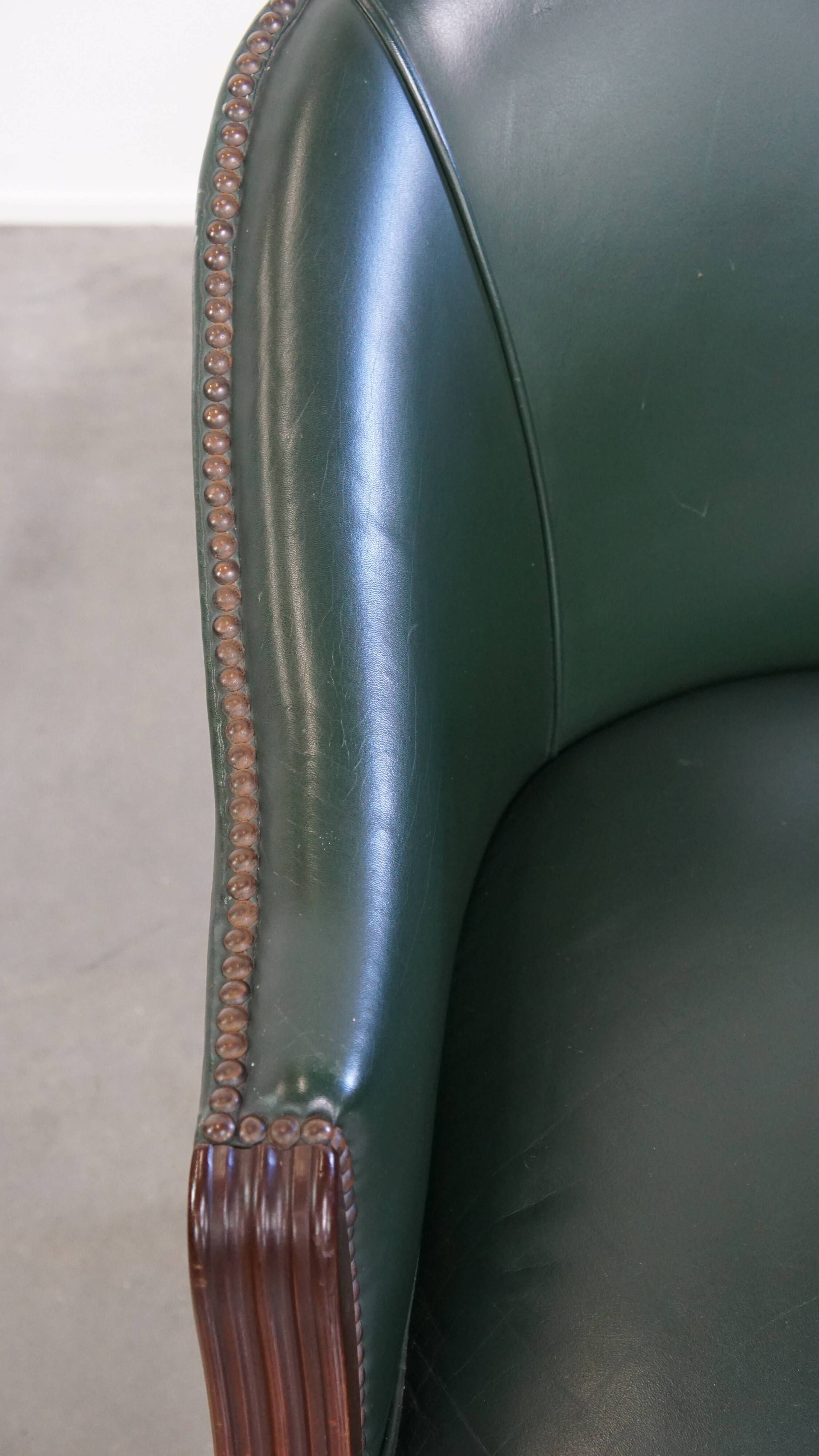 Green Cowhide Leather and Wooden Side/Dining/Desk Chair in English Style