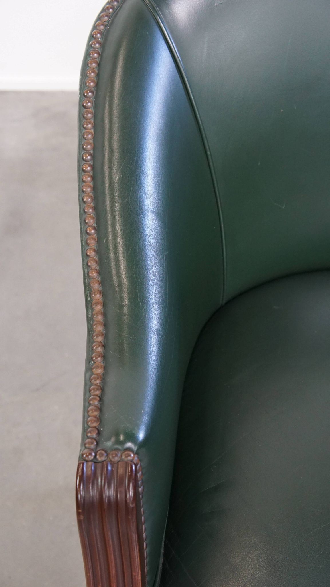 Green Cowhide Leather and Wooden Side/Dining/Desk Chair in English Style