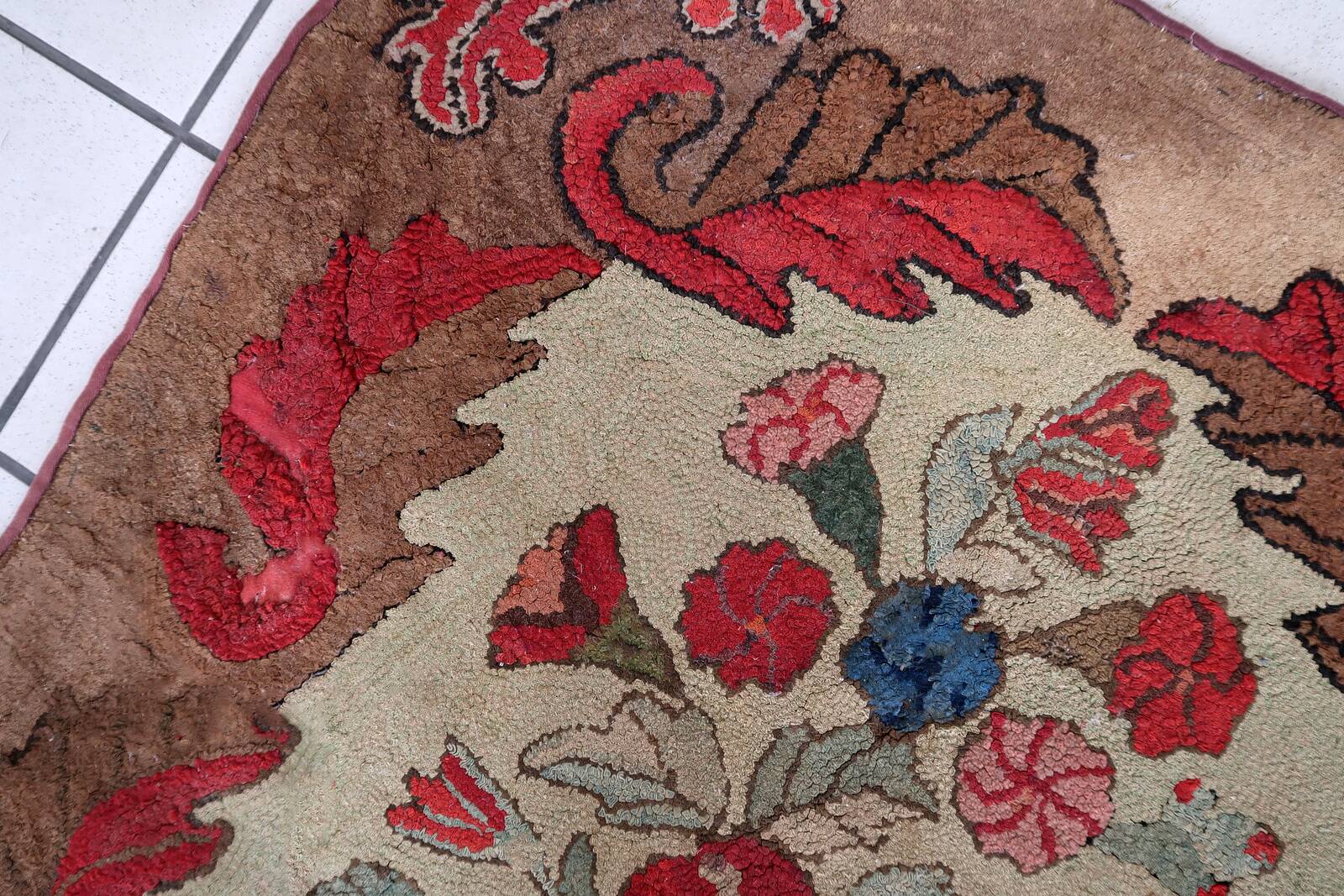 Tapis américain antique Hooked – 86 x 170 cm – Motif floral - 1C976