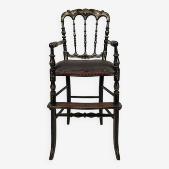 Children's high chair in blackened wood and gilded highlights, Napoleon III era
