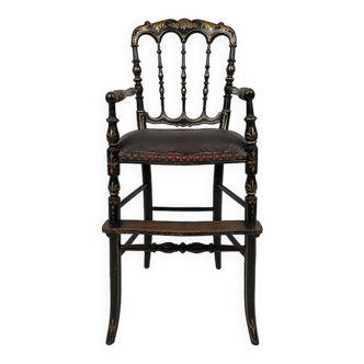 Children's high chair in blackened wood and gilded highlights, Napoleon III era