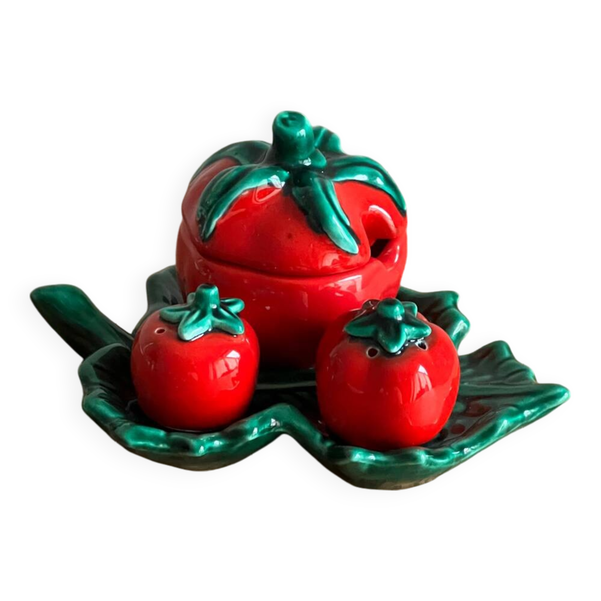 Barbotine set Salt shaker pepper shaker mustard pot