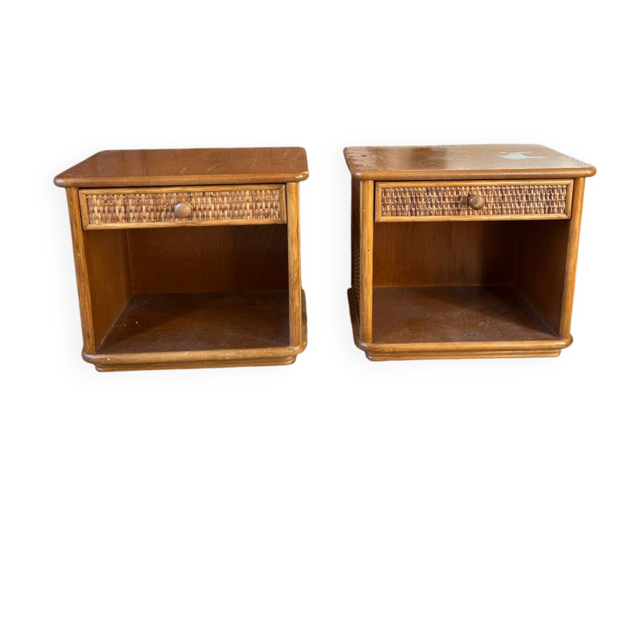 Pair of rattan bedside tables