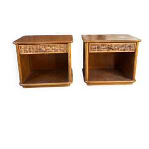 Paire de chevets en rotin