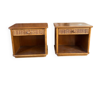 Pair of rattan bedside tables