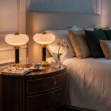 Pair of Art Deco table lamps • Antique glass & Patinated brass